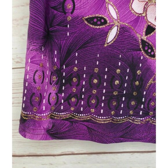 Rare Vintage Kai Hao XXL Purple Floral Glitter Foil Short Sleeve Women Shirt - Picture 4 of 10